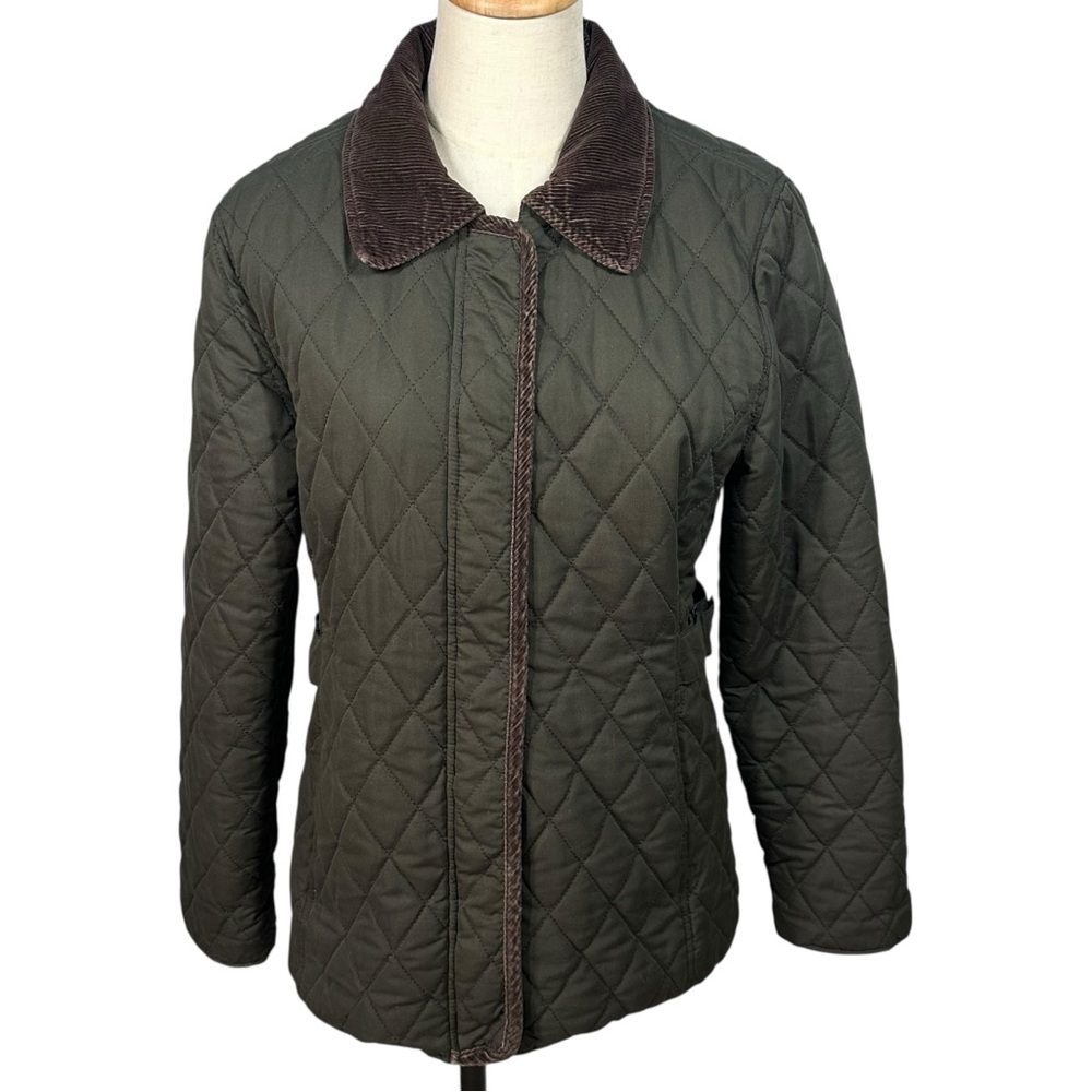 Womens Quilted Chore Jacket S Corduroy Trim Barn Sussex Countryside Preppy Olíve